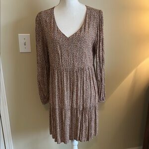 Tahari Tan and Cream Tiered Ruffled Sundress